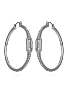 Silver-Tone and Crystal Link Hoops