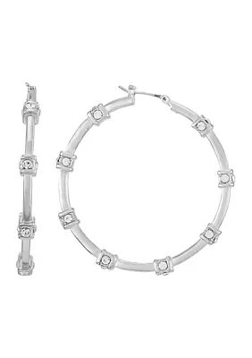 Silver Tone Pavé Station Hoop Earrings