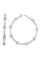 Silver Tone Pavé Station Hoop Earrings