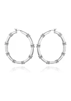 Silver Tone Pavé Station Hoop Earrings