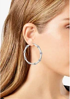 Silver Tone Pavé Station Hoop Earrings