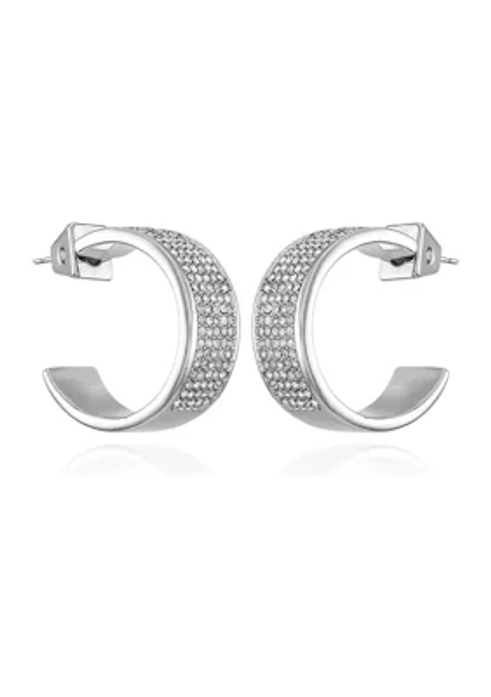 Silver Tone Pavé C Hoop Earrings