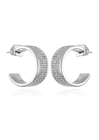 Silver Tone Pavé C Hoop Earrings