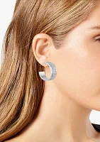 Silver Tone Pavé C Hoop Earrings