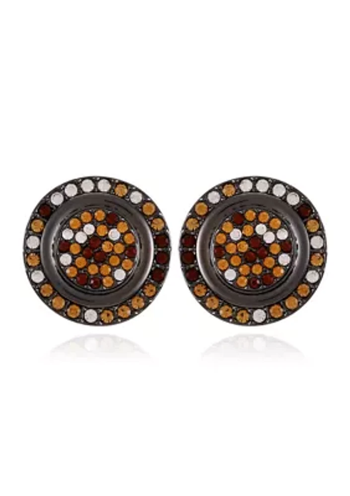 Hematite Tone Pavé Button Earrings