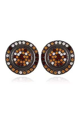 Hematite Tone Pavé Button Earrings