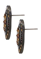 Hematite Tone Pavé Button Earrings