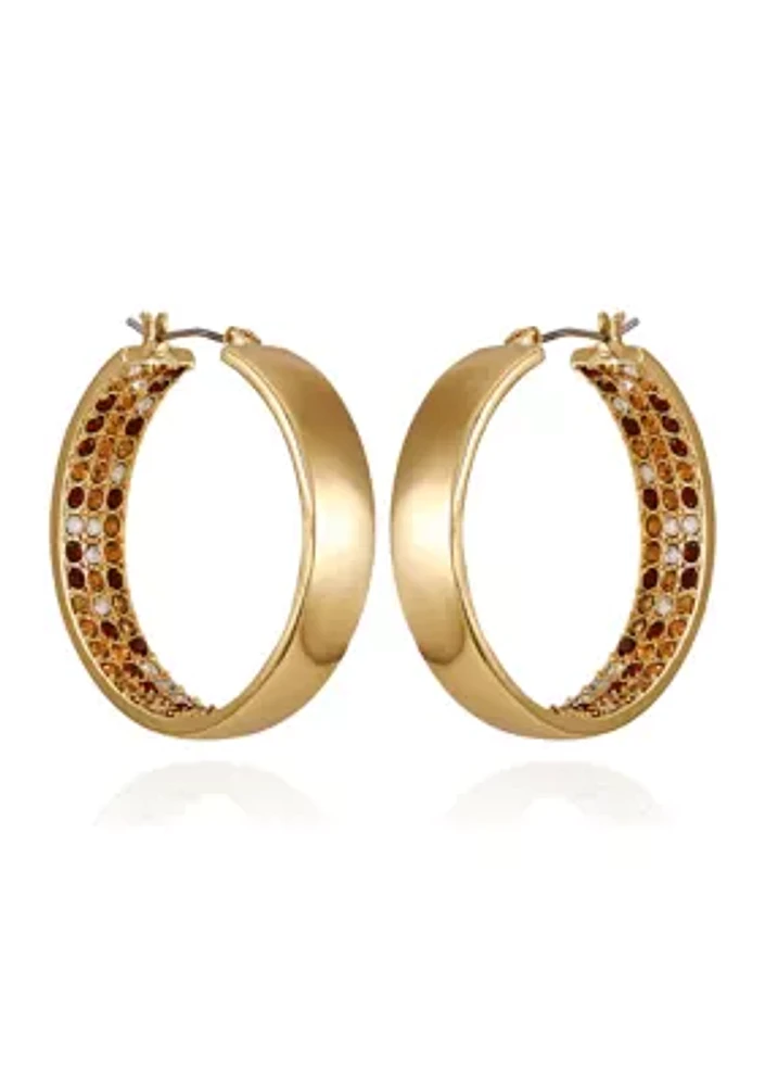 Gold Tone Inner Pavé Hoop Earrings