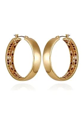 Gold Tone Inner Pavé Hoop Earrings