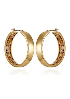 Gold Tone Inner Pavé Hoop Earrings