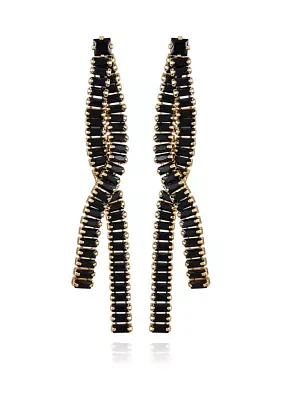 Gold Plated Black Drop Clip Earrings