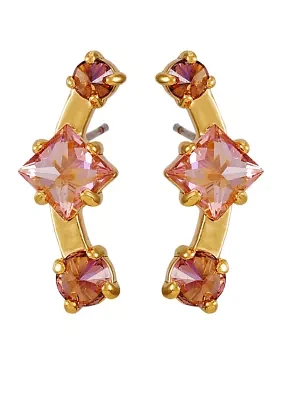 Gold Tone Pink Post Back Earrings