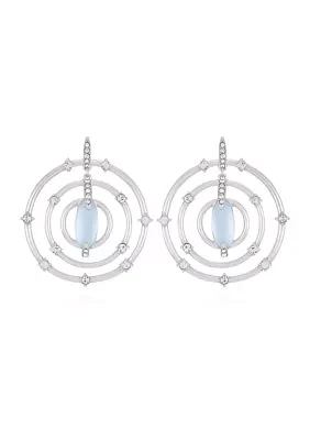 Silver Tone Light Blue Glass Stone Orbital Earrings