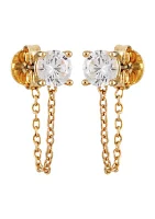 Gold-Tone Crystal Chain Earrings