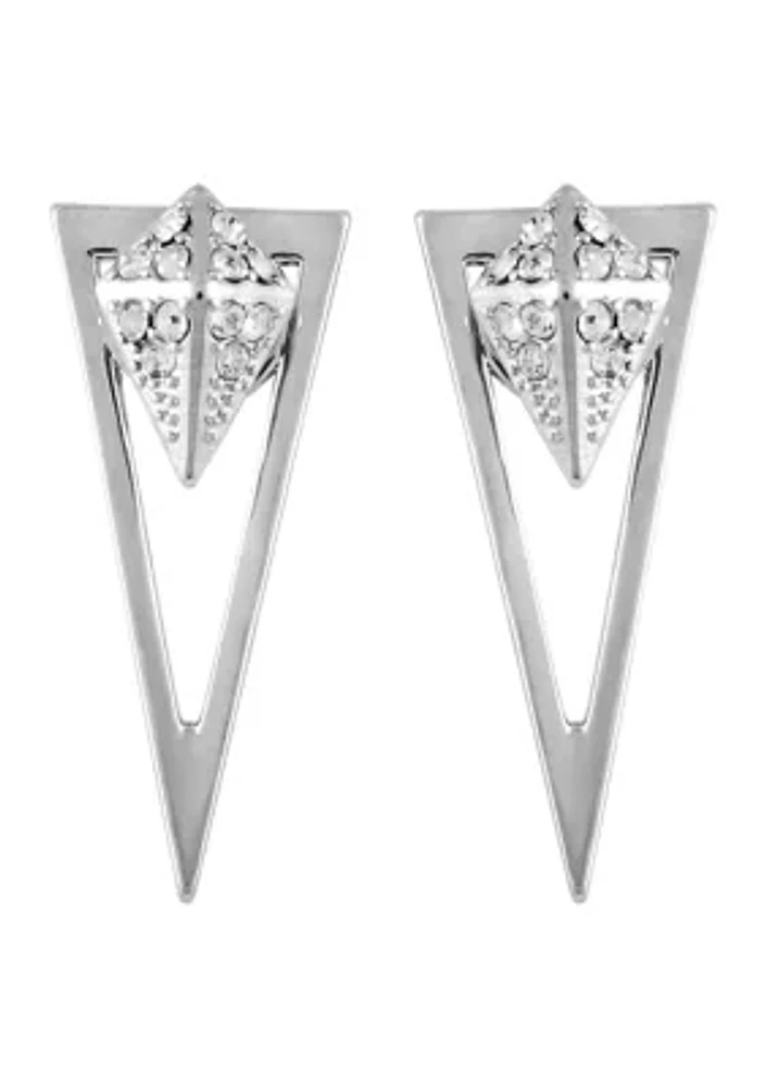 Silver-Tone Crystal "V" Earrings