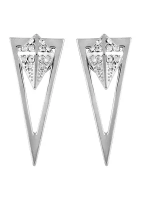 Silver-Tone Crystal "V" Earrings