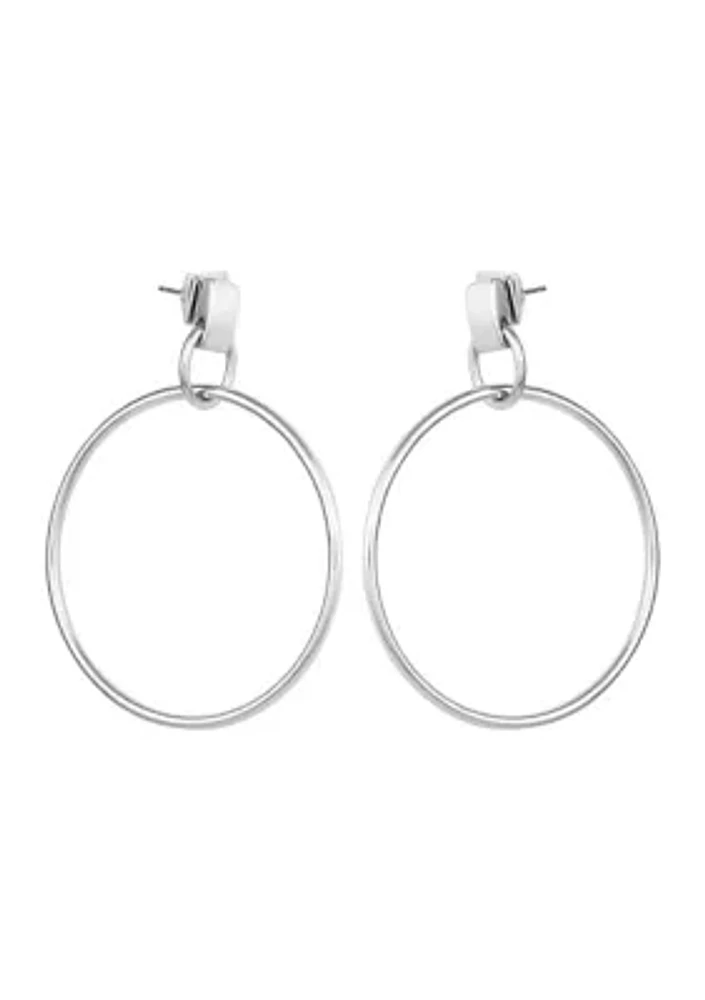 Silver Drop Hoop Earrings