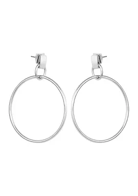 Silver Drop Hoop Earrings