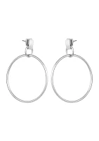 Silver Drop Hoop Earrings