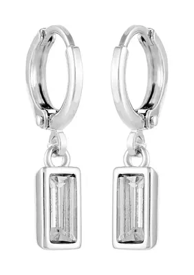 Silver-Tone Huggie Earrings with Crystal Drop