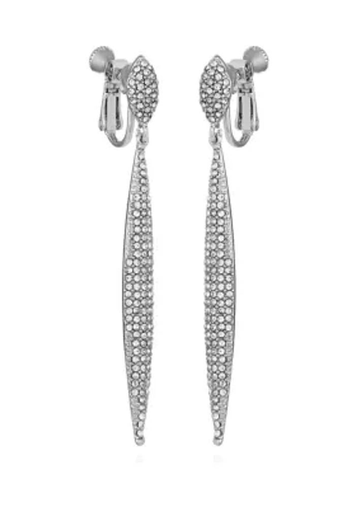 Silver Crystal Drop Clip Earrings 