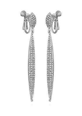 Silver Crystal Drop Clip Earrings 