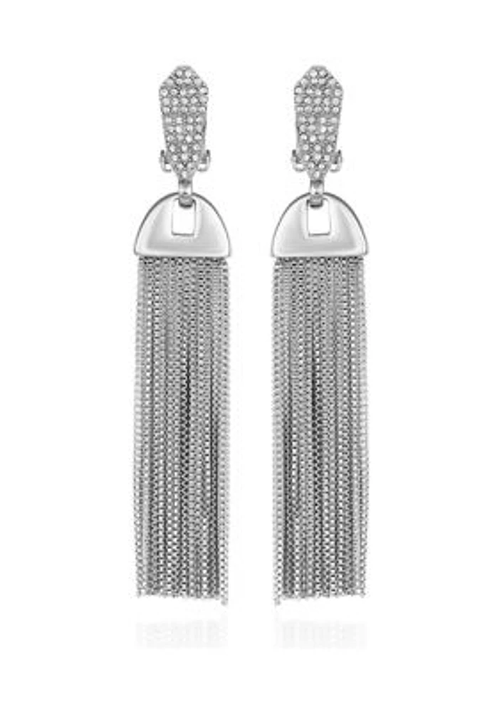 Silver Pavé Tassel Earrings