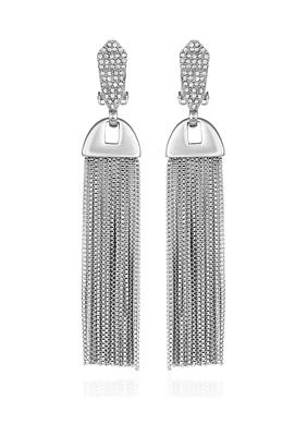 Silver Pavé Tassel Earrings