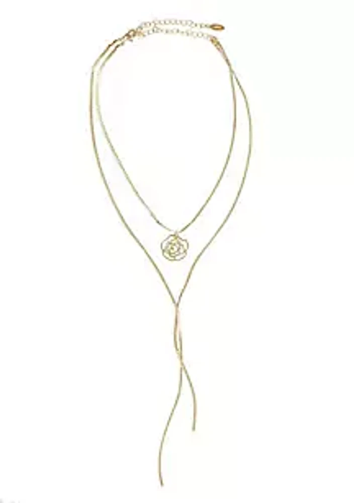Flower Pendant 18k Gold Plated Lariat Necklace