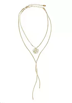 Flower Pendant 18k Gold Plated Lariat Necklace