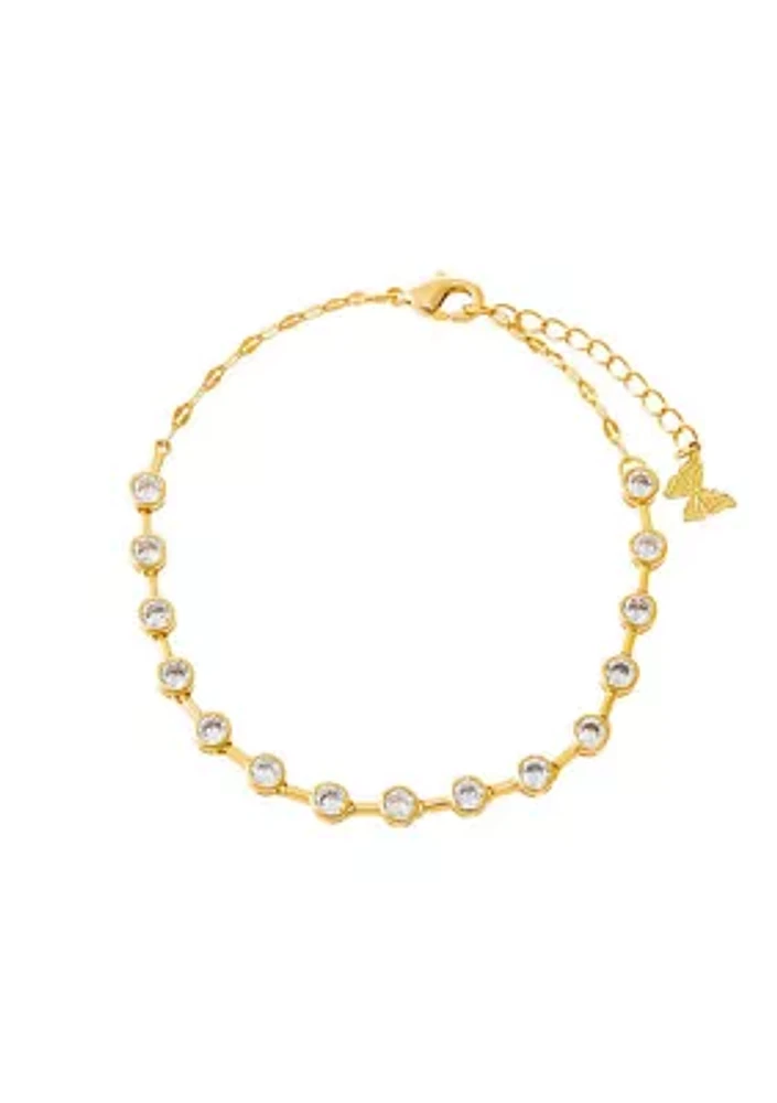 Gold Tone CZ Bezel Half Link Bracelet