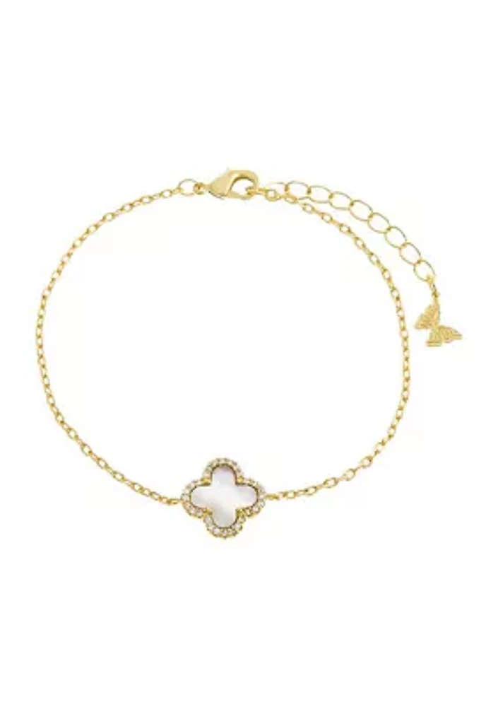 Gold Plated Pave Outline Four Leaf Clover Bracelet