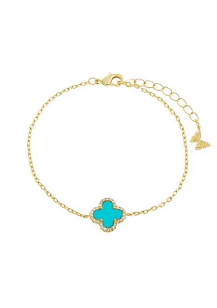 Gold Plated Pave Outlined Clover Bracelet