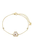 Gold Tone Pave Stone Flower Bezel Bracelet