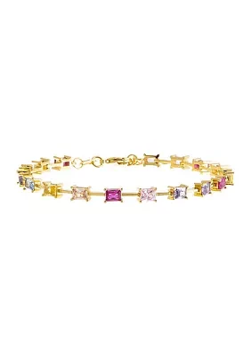 Cubic Zirconia Multi Colored Baguette Chain Bracelet