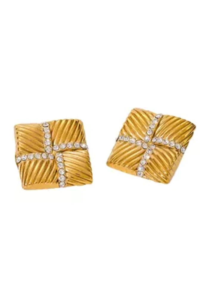 Pavé Accented Ridged Square Earrings