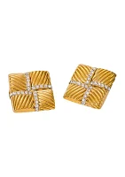 Pavé Accented Ridged Square Earrings