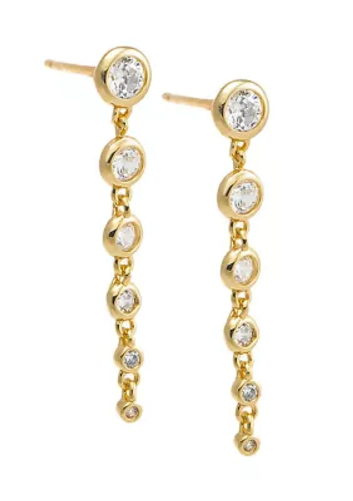 Gold Tone Cubic Zirconia Bezel Graduated Linear Earrings