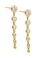 Gold Tone Cubic Zirconia Bezel Graduated Linear Earrings