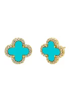 Gold Plated Pave Outline Clover Stud Earrings