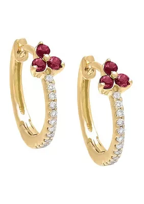 Gold Tone Cubic Zirconia Magenta Trio Cluster Huggie Earrings