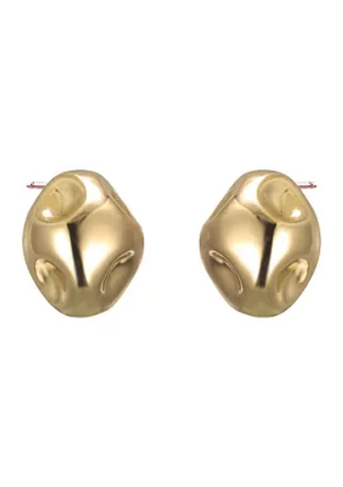 Gold Indented Pebble Stud Earrings