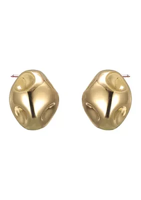 Gold Indented Pebble Stud Earrings