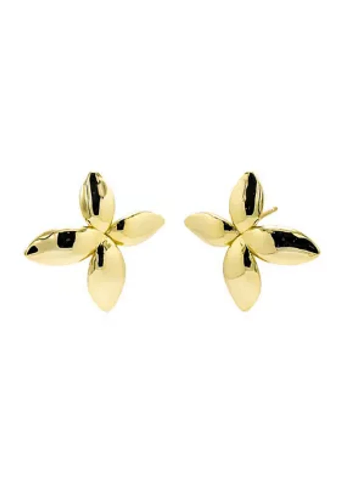 Gold Solid Flower Stud Earrings