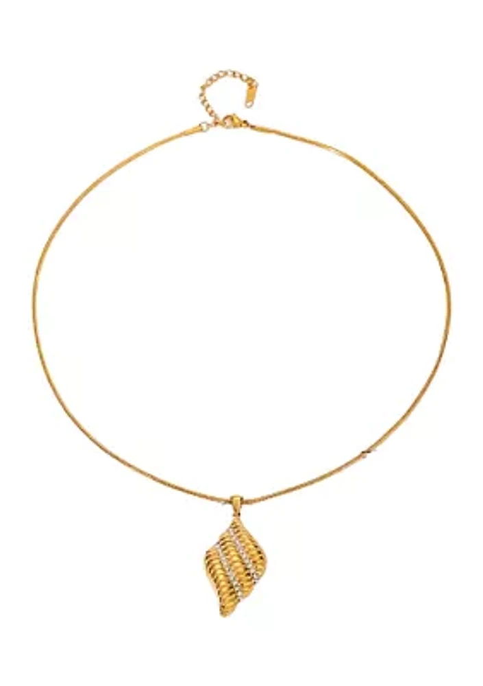 Gold Tone Pavé Accented Ridged Skewed Pendant Necklace