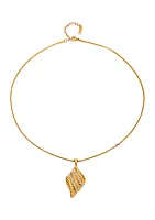 Gold Tone Pavé Accented Ridged Skewed Pendant Necklace