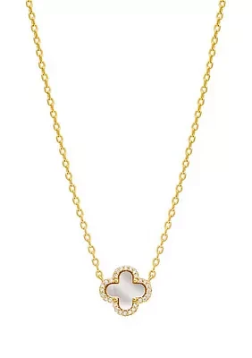 Gold Plated Pave Outlined Four Leaf Clover Necklace