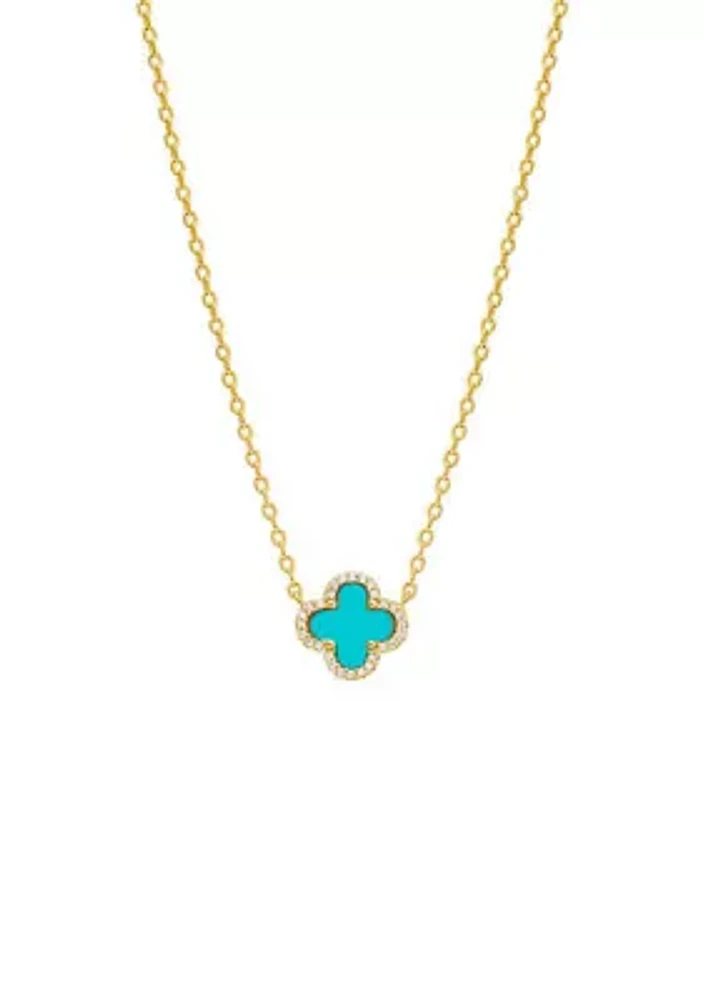 Gold Plated Pave Outlined Clover Pendant Necklace