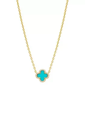 Gold Plated Pave Outlined Clover Pendant Necklace