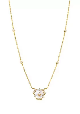 Gold Plated Pave Stone Flower Bezel Necklace